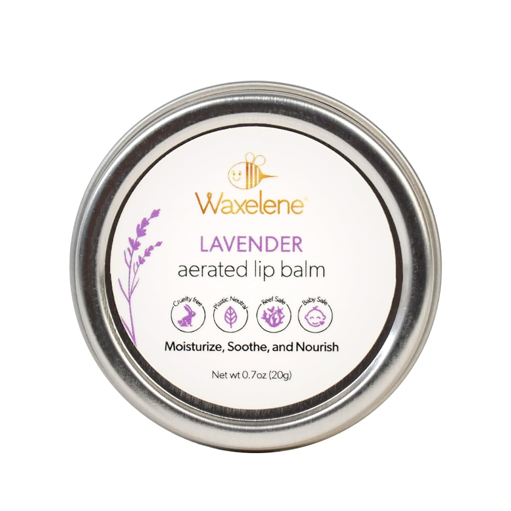 Waxelene Lavender Aerated Lip Balm Tin 4 Piece, Best Lip Balm Ever Organic Calming Multipurpose Ointment Baby Eczema Dry Skin Face Moisturizer