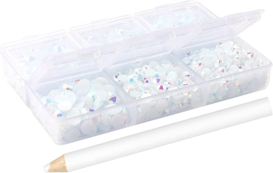 Multi Size 3mm 4mm 5mm Rhinestones Set for Nails Crafts White Non Hotfix Rhinestones Nail Gems Rhinestone Jelly AB&Round Flat Back Resin Rhinestone for Makeup Clothes Shoes Eyes Bottles Crafts