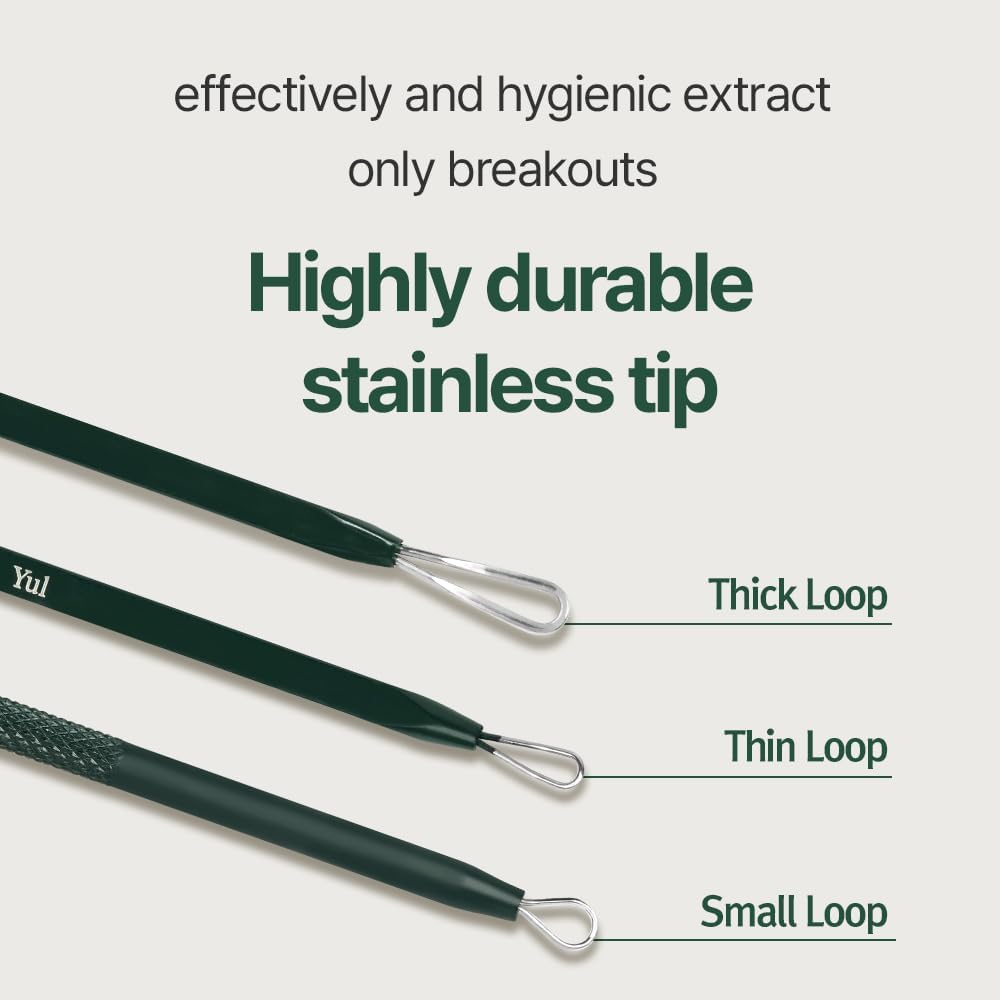 Pyunkang Yul PKY Zit Extractor Set, Tin Case Included, Extractor Tools for Zit Removal on Face, Stainless Steel Slip Free Use (3 Piece Kit)