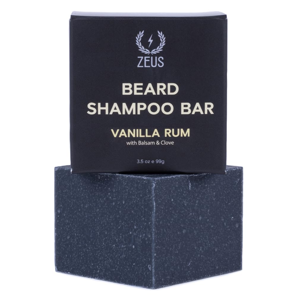 ZEUS Beard Wash Bar for Men, All-Natural Hydrating Shampoo, Skin-Clarifying Soap & Beard Care Cleanser with Natural Ingredients, Anti-Itch & Gentle on Skin (Made in USA) Vanilla Rum