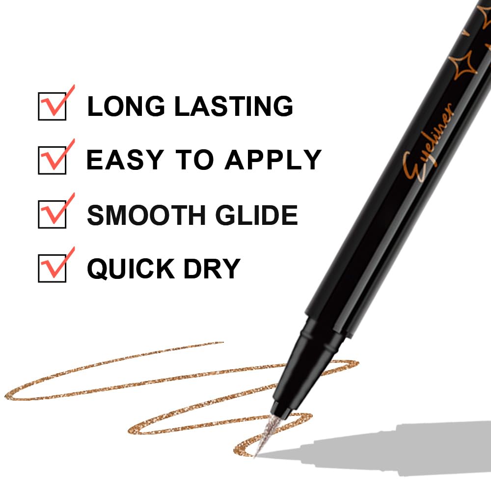 evpct 1Pcs Bronze Liquid Eyeliner Makeup, Bronze Gold Glitter Metallic Shimmer Colored Eyeliner Liquid Eye Liner Eyeshadow Pencil Face Body Glitter Makeup, Longwear, Fake Eyelashe Mascara Accessories