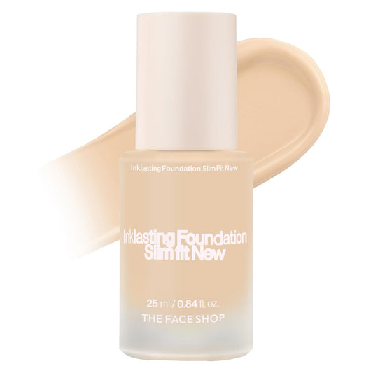 THE FACE SHOP Ink Lasting Liquid Foundation, Full Coverage, 72‑Hour Wear Semi‑Matte Finish, Makeup with Bakuchiol, C120 Neutral Beige, 0.84 Fl. Oz.