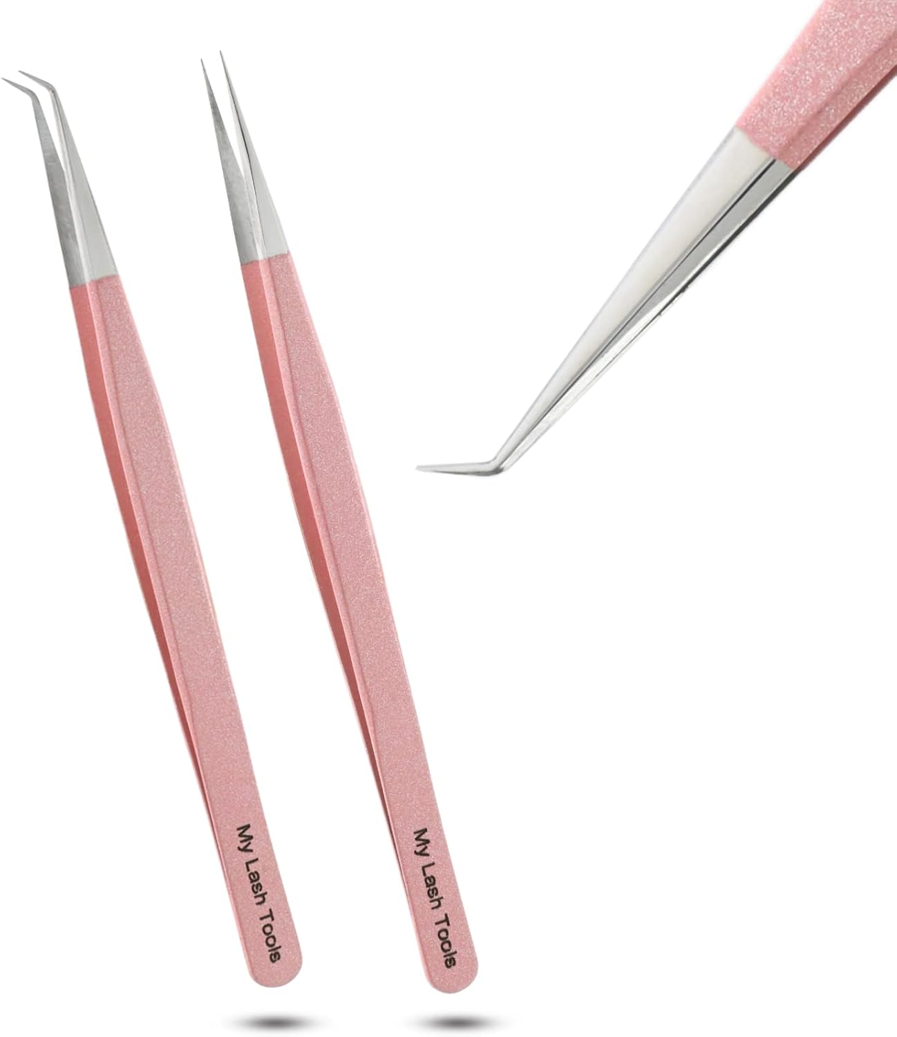 2pcs Straight & Curved Isolation Tweezers for Eyelash Extensions – 14cm Japanese Stainless Steel, Blush Pink, Best for Individual & Classic Lashes