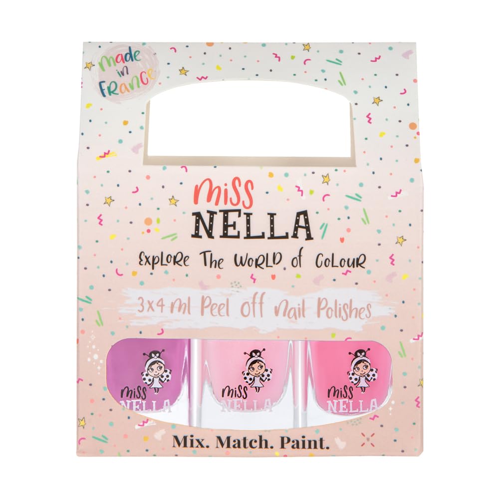 MISS NELLA SWEET LITTLE PACK, Nail Polish Set-Easy Pell off And Water Based Formula, 3 Colors of Nail Glitter set- Cheeky Bunny, Pink A Boo & Little Poppet, Perfect Kids Nail Polish