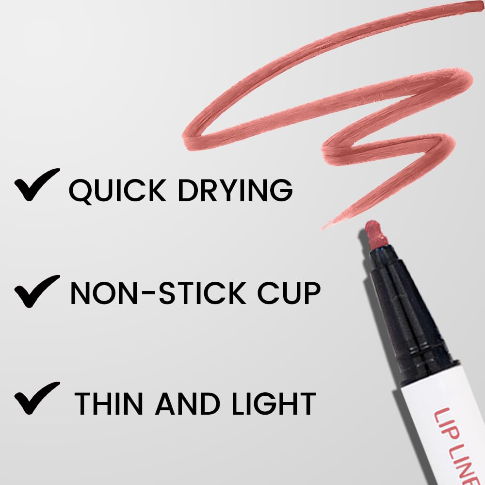 2Pcs Longwear Liquid Lip Liner Stain Marker Pen Set Long Lasting Waterproof, Maroon Dusty Mauve Purple Matte 24 Hour Lip Liner and Lipstick Combo Korean Color Stay Lipliner All Day Lips Stain peel off