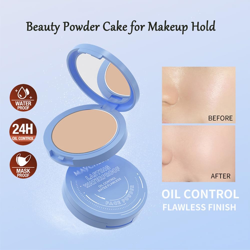 Beauty Powder Cake For Makeup Hold, Face Powder Waterproof Sets Makeup, Matte Perfection Pressed Powder, Long Wearing, Oil & Shine Control for All Skin Tones (#1, 1)