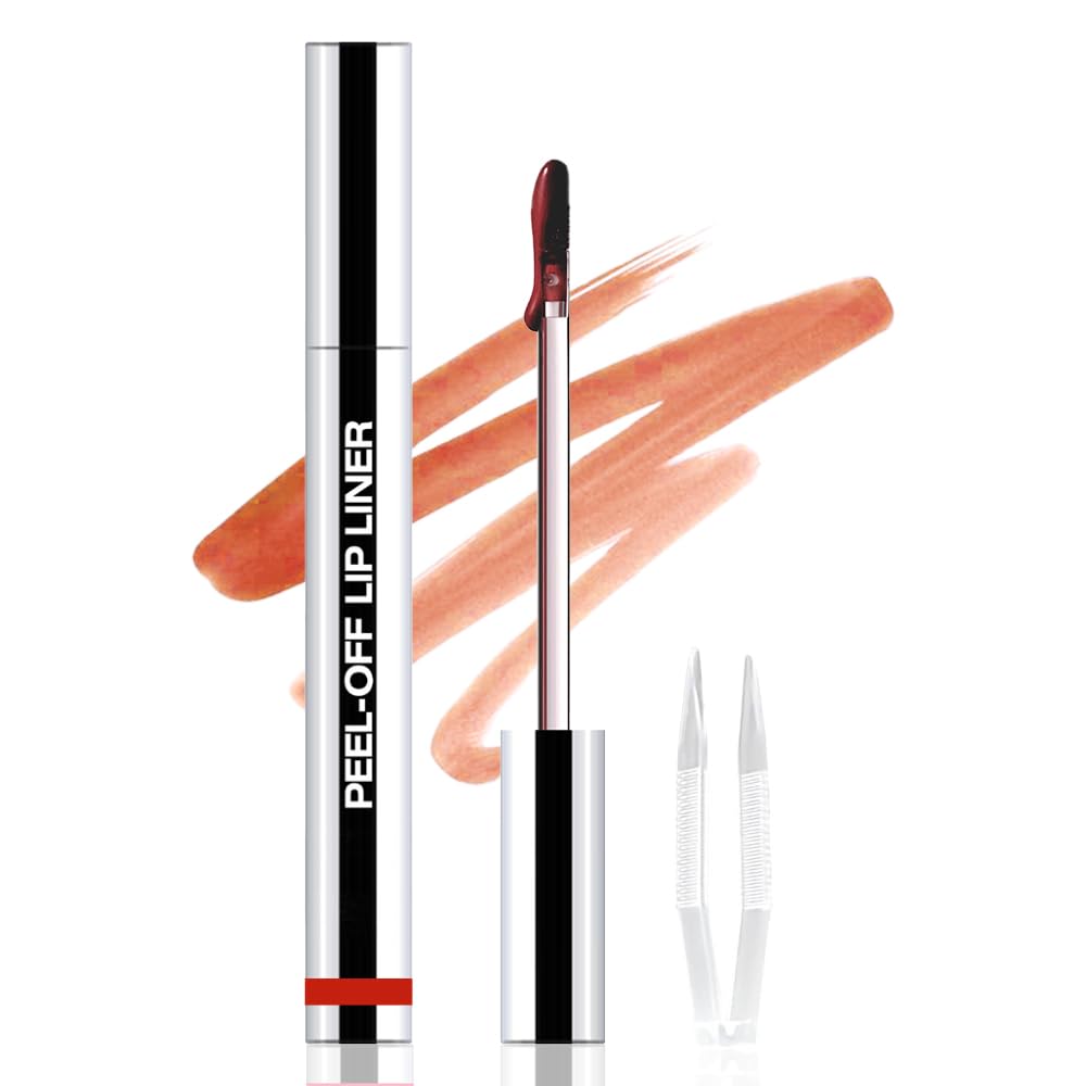 Peel Off Matte Liquid Lip Gloss Stain-Lip Liner with Tweezer, Orange Red Peel Off Lip Stain, Long Lasting & Waterproof Lipstick Tattoo, Transfer-Proof Lip Gloss for All Skin Types (07#, 1Pcs)