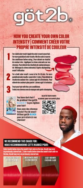 Got2b Color Remix, Customizable Semi-Permanent Hair Color, 092 Radical Red