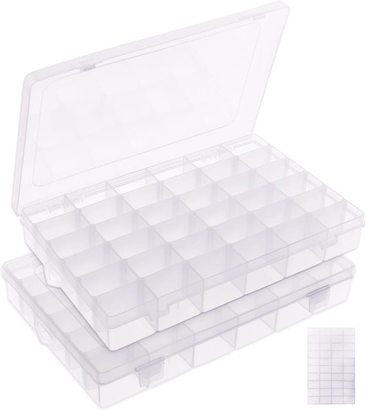 2 Pack 36 Grids Bead Organizer Box, Plastic Craft Organizers and Storage with Adjustable Dividers, Screw, Parts & Tackle Box for Jewelry Making, Art Supplies and Rock Display Case