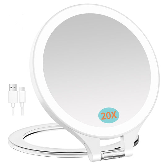 Magnifying Mirror with Light 20X/1X, Double Sided Travel Mirror with Light, Rechargeable Makeup Mirror with 3 Color Setting Adjustable Stand Lighted Vanity Portable Desk Cosmetic