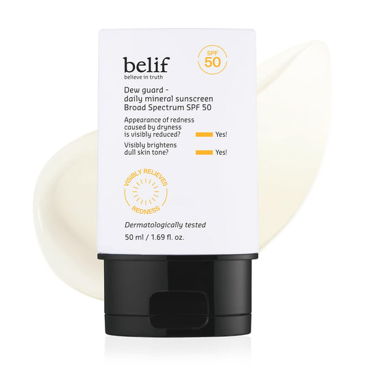 belif Dew Guard - Daily Mineral sun SPF 50 Hydrating Niacinamide Sunscreen (1.69 fl. oz) - Daily Broad Spectrum, Reduces Redness, No-White Cast, Non-Greasy, Korean Skincare