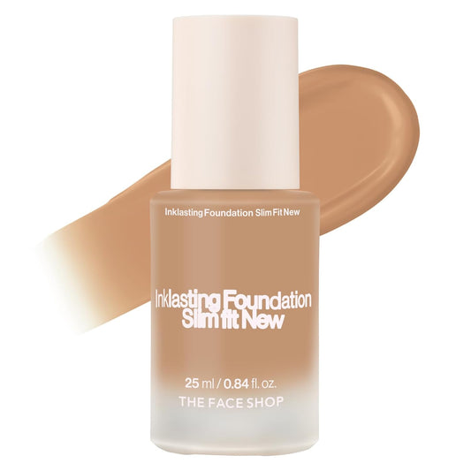 THE FACE SHOP Ink Lasting Liquid Foundation, Full Coverage, 72‑Hour Wear Semi‑Matte Finish, Makeup with Bakuchiol, N320 Chestnut, 0.84 Fl. Oz.