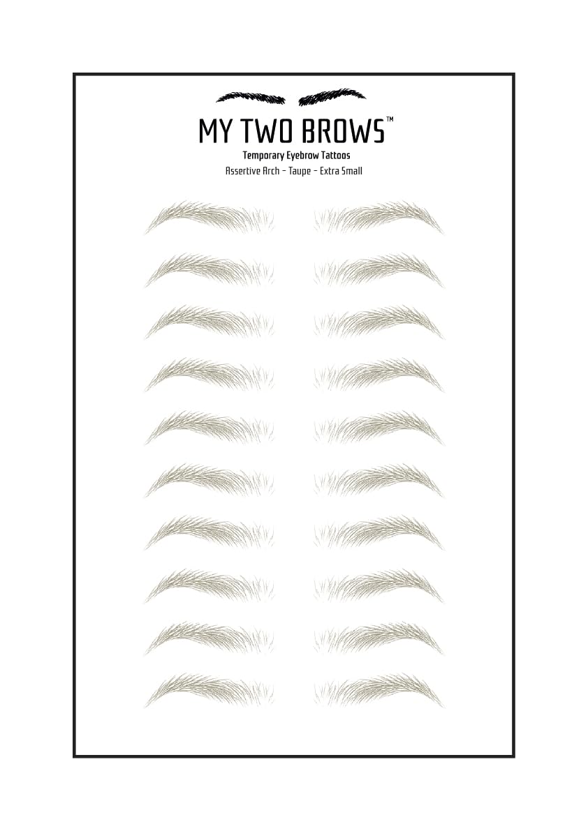 (10 pairs) Taupe Temporary Eyebrow Tattoo - Extra Small Size - Waterproof & Smudgeproof - Assertive Arch Style Eyebrow Stickers - Sheet Lasts up to 30 Days - Won't Work on Existing Brows
