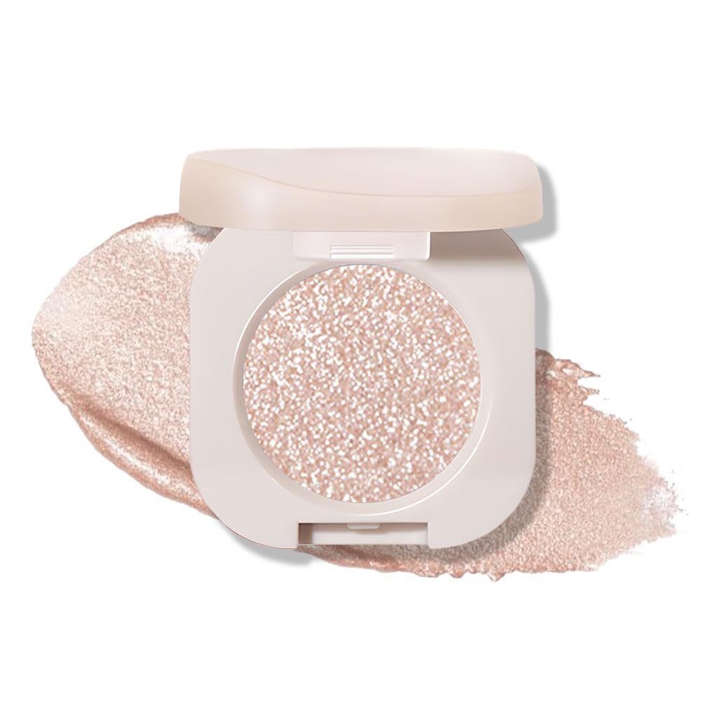 Monochrome Glittler Shimmer Eyeshadow Palette,Light Brown White Shimmer Powder Eyeshadow,24 Hour Waterproof Blendable Pressed Glitter Single Eye Shadow Apply Makeup Easily, Vegan