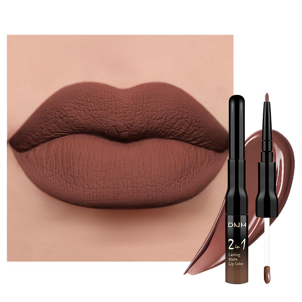 evpct 1Pcs Nude Brown Matte Lip Liner and Liquid Lipstick Stain Makeup Set for women, Brown Long Lasting Smudge Proof Lipstick labiales matte mate larga duracion listip 24 hours originales, 25#