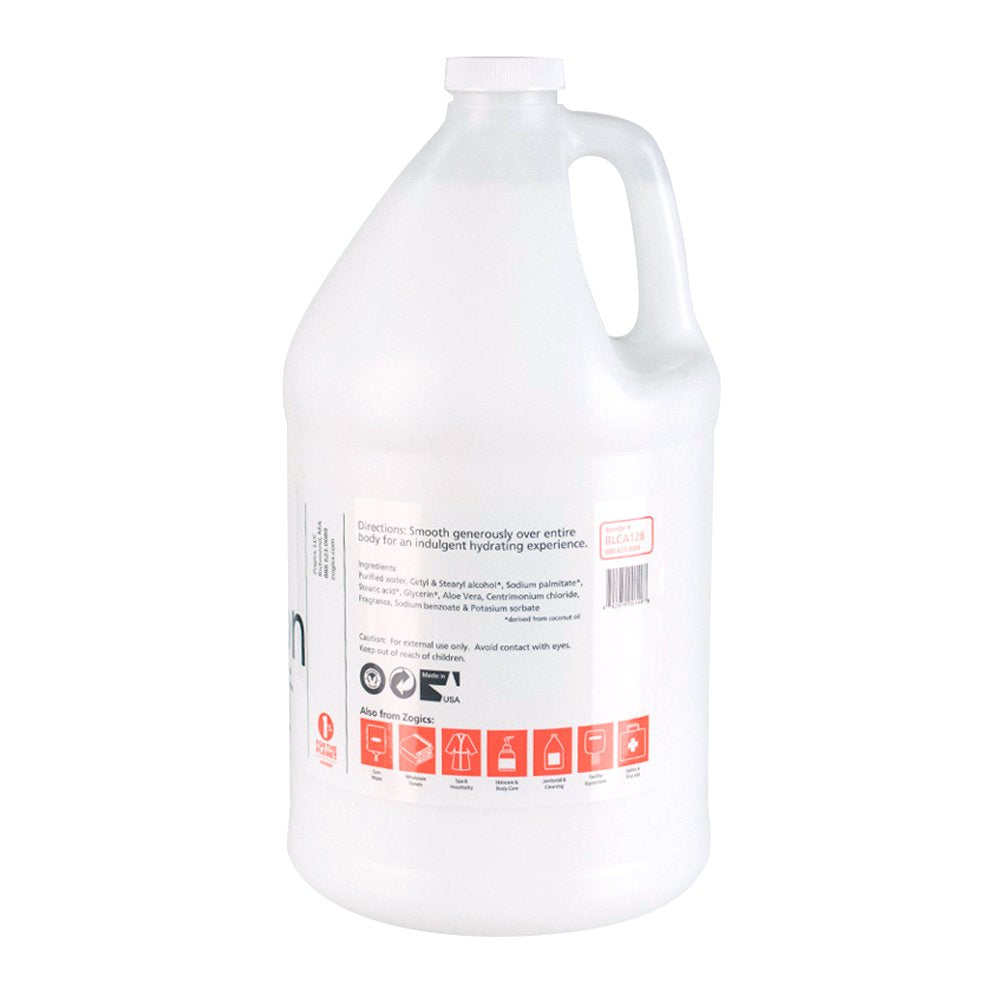 Zogics Moisturizing Body Lotion, Hydrating Body Lotion for Women and Men, Nourishing Formula Made with Essential Oils, Great for Refillable Lotion, Citrus and Aloe Scent (4 Gallons/Case)