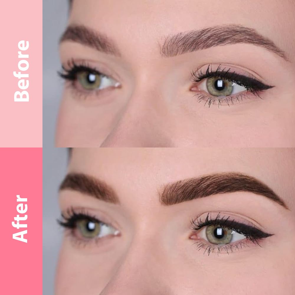 evpct 1Pcs Dark Brown Magic Microblading Dual-Ended Eyebrow Contouring Pen Brow Pencil, with 4 Brush Micro-Fork-Tips Applicator and Precise Brush-Tip, Hair Like Strokes, Dual-ended Eyebrow Brush