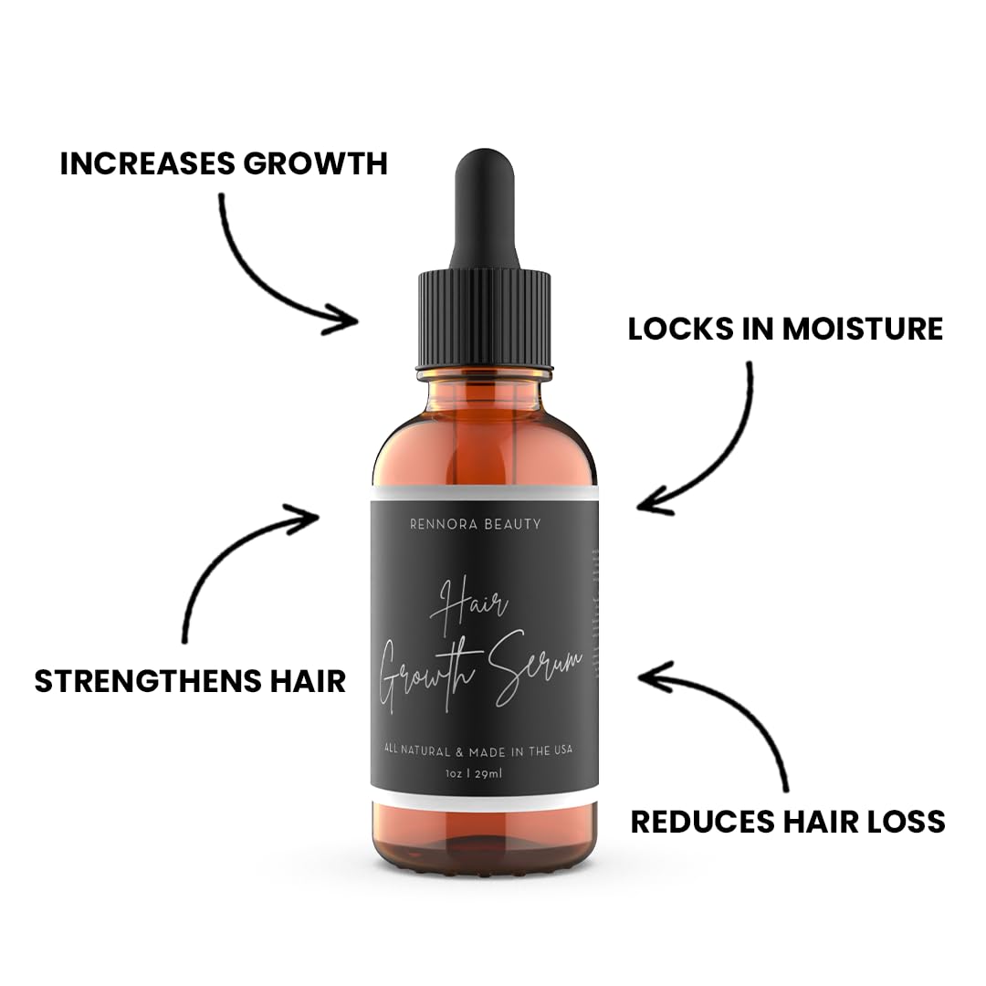 Rennora Hair Growth Serum with Organic Herbs and Natural Vitamins, Peppermint Oil, Stinging Nettle, and Rosemary Oil, No Chemicals, Formulated for Hair Regrowth (4 Pack - 120 Day Supply)