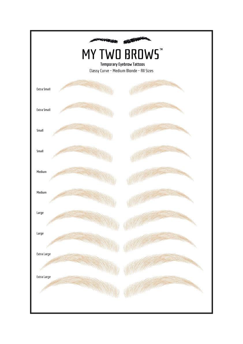 (10 pairs) Medium Blonde Temporary Eyebrow Tattoo - Extra Small Size - Waterproof & Smudgeproof - Classy Curve Style Eyebrow Stickers - Sheet Lasts up to 30 Days - Won't Work on Existing Brows
