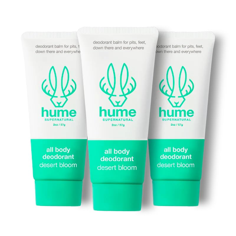 Hume Supernatural Invisible Whole Body Deo Balm - Full Body Protection - Aluminum Free, No Baking Soda - Anti-Chafing Odor Control - Clinically Tested on Sensitive Skin (Desert Bloom, 3-Pack)