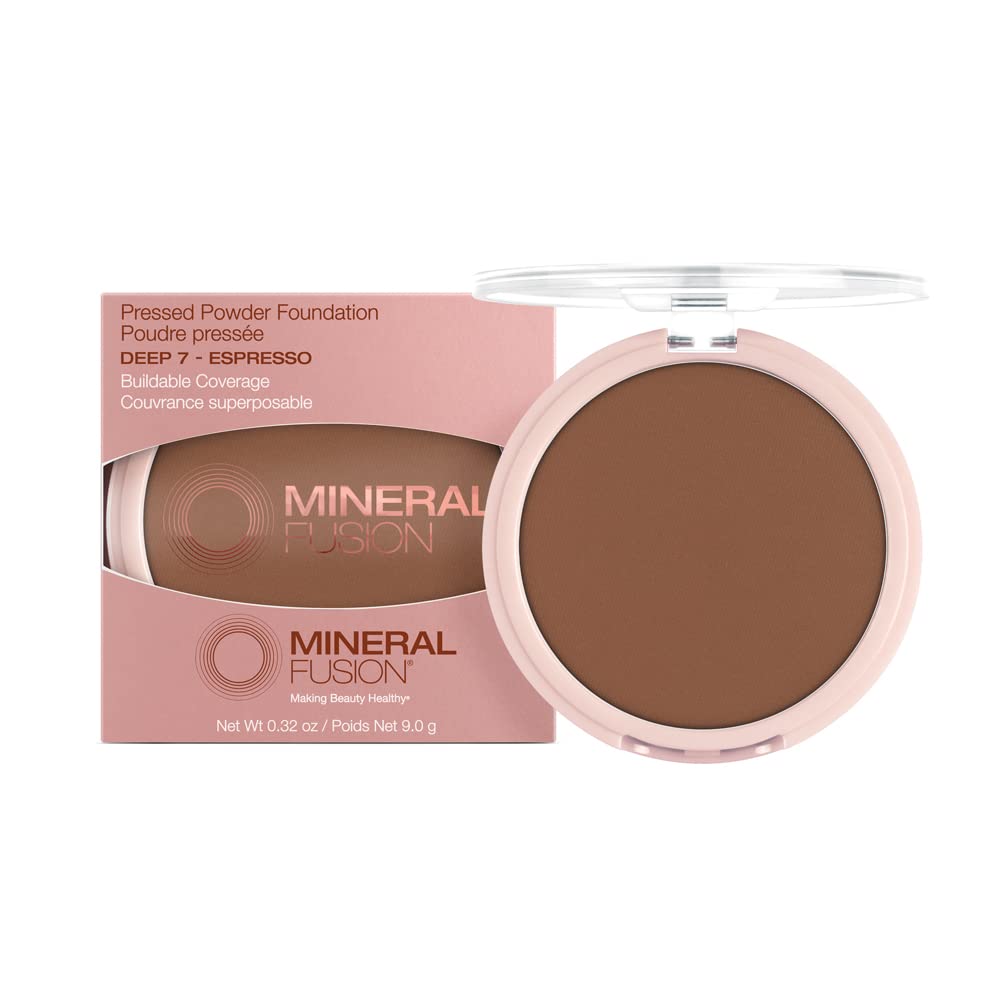 Mineral Fusion Pressed Powder Foundation, Deep 7 - Deep Skin w/Neutral Undertones, Age Defying Foundation Makeup with Matte Finish, Talc Free Face Powder, Hypoallergenic, Cruelty-Free, 0.32 Oz