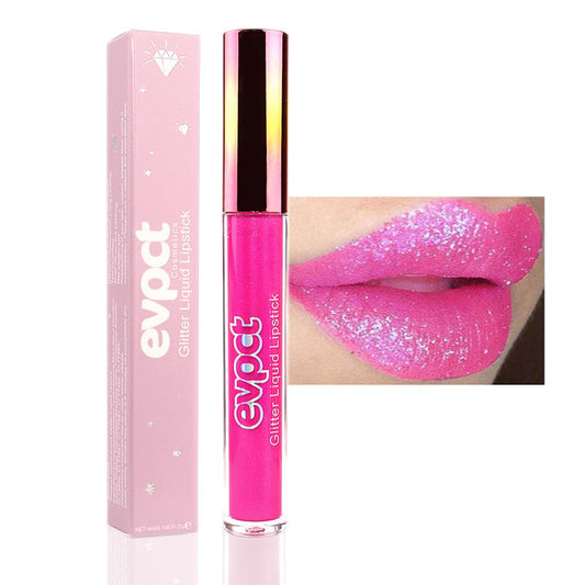 evpct 1Pcs Hot Pink Glitter Metallic Shimmer Diamond Lipstick Lip Gloss for Women Long Lasting Waterproof, Light Bright Rose Pink Sparkle Glitter Matte Liquid Lipstick Lip Makeup Kit, 11#