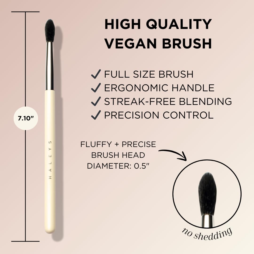 HALEYS Crease Eyeshadow Brush, Medium Fluffy Tapered Brush, Soft, Easy Blending Makeup Tool, Seamless, Multi-tasking Makeup Brush for Cream and Powder, High-end Synthetic Bristles, Vegan + CF