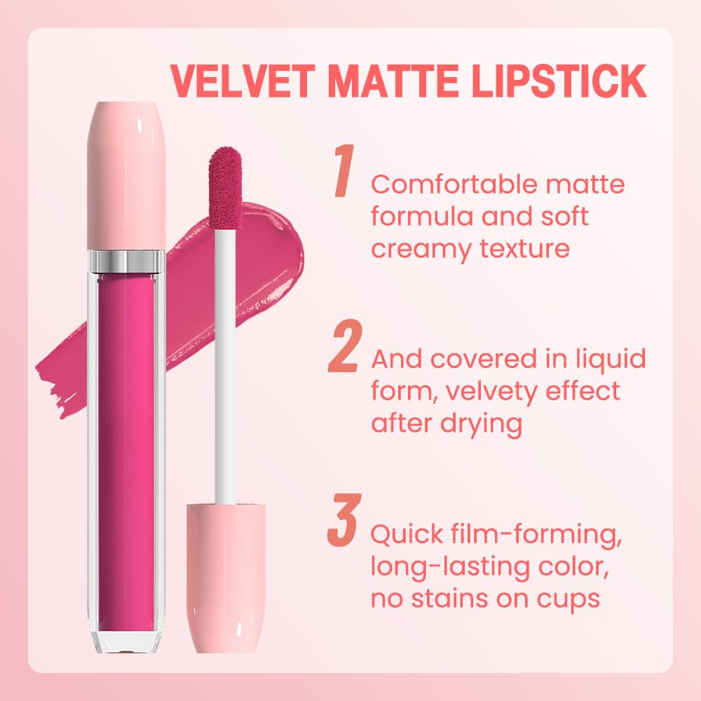 BINGBRUSH Super Matte Longwear No-Budge Stay On Smudge Proof Liquid Lipstick Long Lasting Makeup for Women,Highly Pigmented Color and Instant Shine, Cheeky