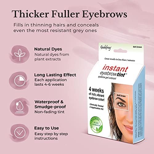 Godefroy Fast Acting Temporary Instant Brow Color, 3 Applications Per Package, Salon Quality Results, Dark Brown