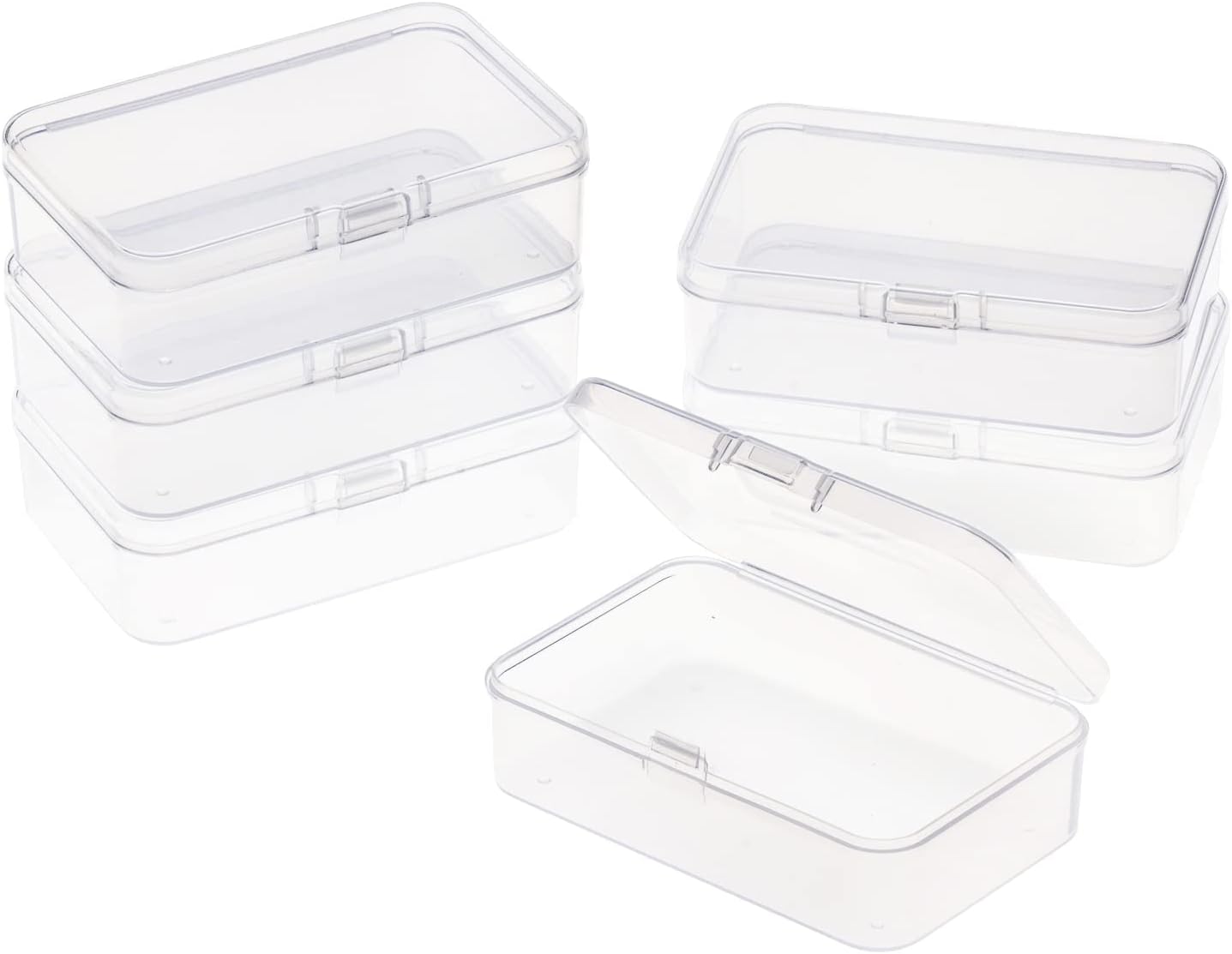 ISKYBOB 6 Packs Rectangle Small Clear Plastic Storage Containers Box Case with Hinged Lid Crafts Organizer for Crayons, Bobby Pin, Beads(3.4 x 2.2in)