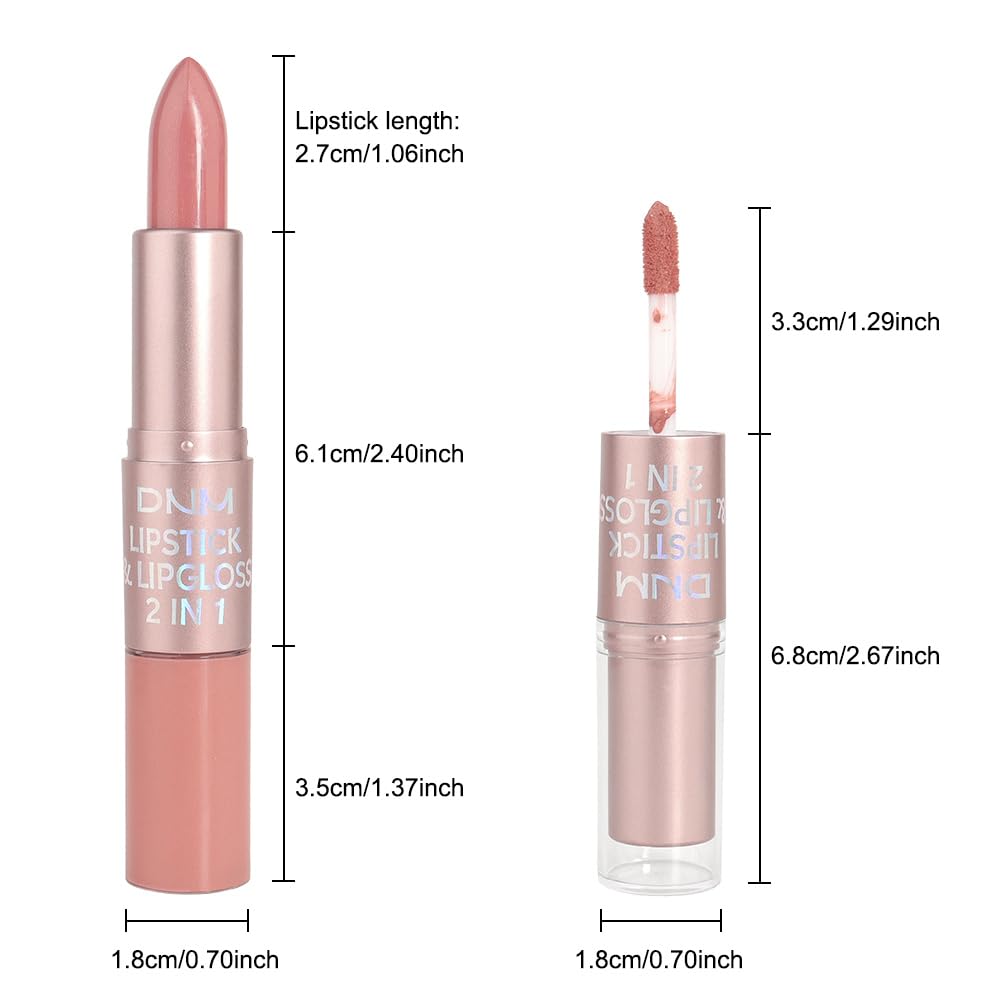 evpct 2 in 1 Rose Nude Glitter Metallic Shimmer Diamond Lipstick and Lip Gloss Set for Women Long Lasting Waterproof, Bright Rose Pink Sparkle Glitter Shiny Lipstick and Lip Liner Makeup Set, 02#