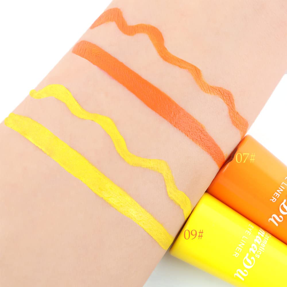 evpct 2Pcs Orange Yellow Liquid Eyeliner Set Waterproof Neon Orange Yellow Eye Liners Liquid for Women Stamps Shapes for Eyes delineadores de colores para ojos delineador de ojos contra el agua 07&09