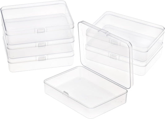 ISKYBOB 6 Packs Rectangle Small Clear Plastic Storage Containers Box Case with Hinged Lid Crafts Organizer for Crayon, Bobby Pin, Beads (4.5 x 3.4in)