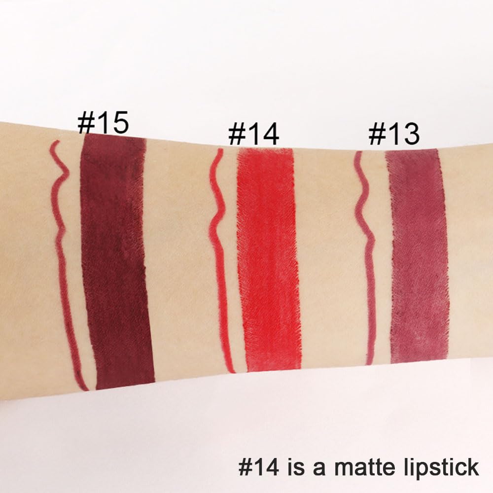 evpct 1Pcs Ruby Red Lip Liner and Lipstick Set Kit for Women Matte Lips Kit with Lip Liner Lip Stains Long Lasting Waterproof 24 Hour Lipstick and Lip Liners Combo Lipliners Pencil Set 14#