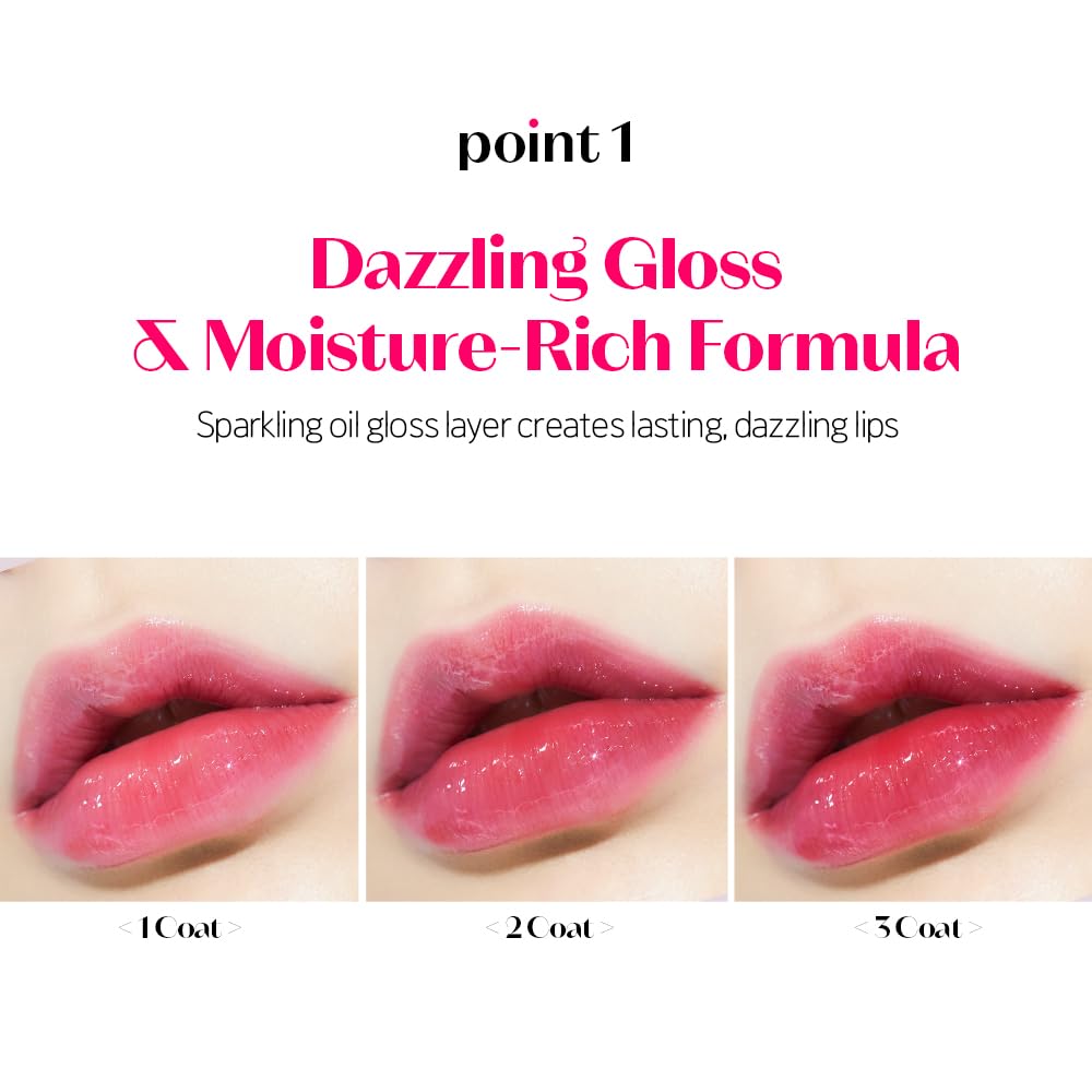 ETUDE Dear Darling Oil Tint #4 Sweet Apple 4.2g | High Moisturizing and Strong Hydrating Lip Oil/Lip Gloss | Smooth and Moist Lips | Non-Sticky Lip Oil Tint For Dry Lips | K-beauty