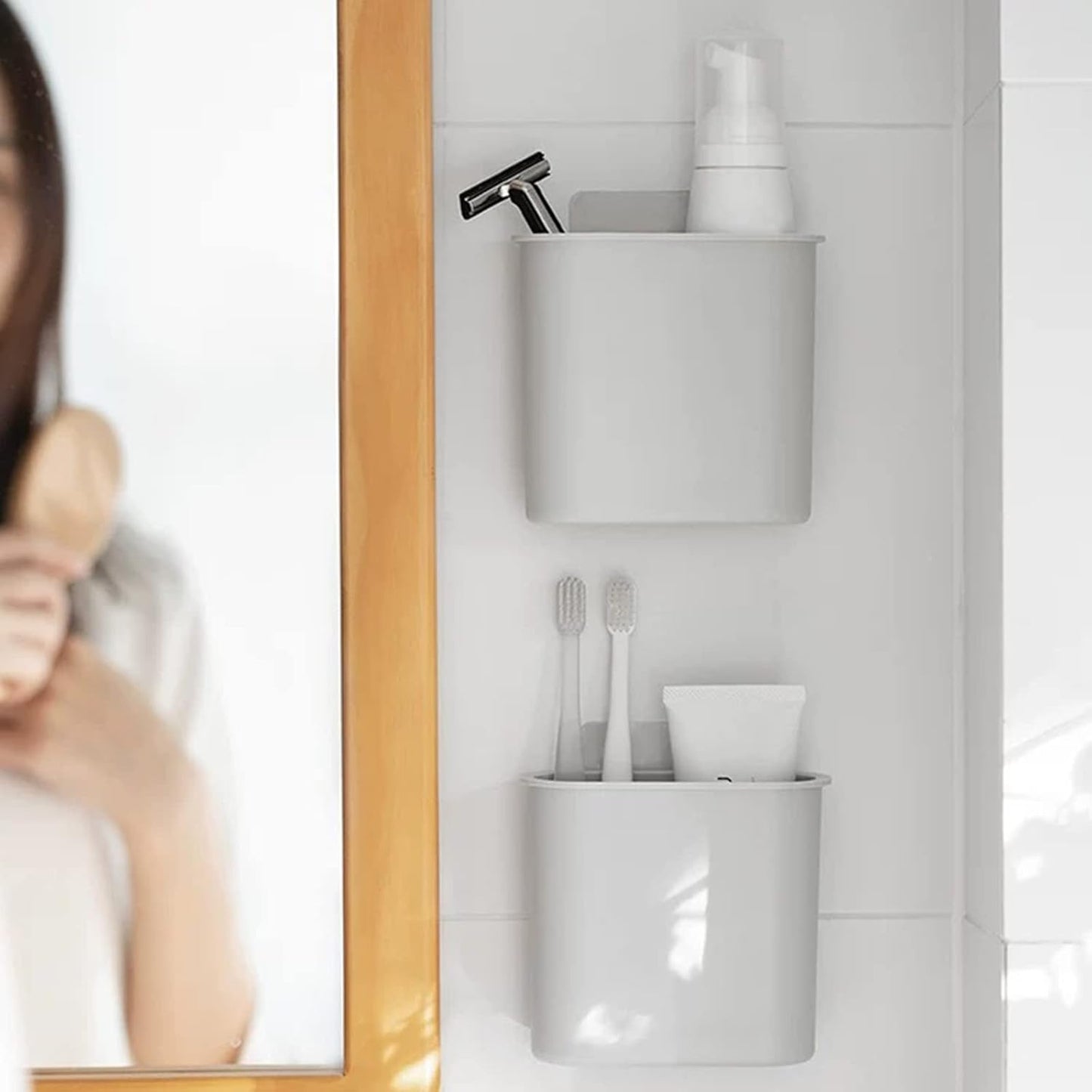 2 Packs Toothbrush Holders Wall Mounted, Self Adhesive Tooth Brush Holder for Bathroom Electric Toothbrush Toothpaste Razor Bathroom Accessories(Grey