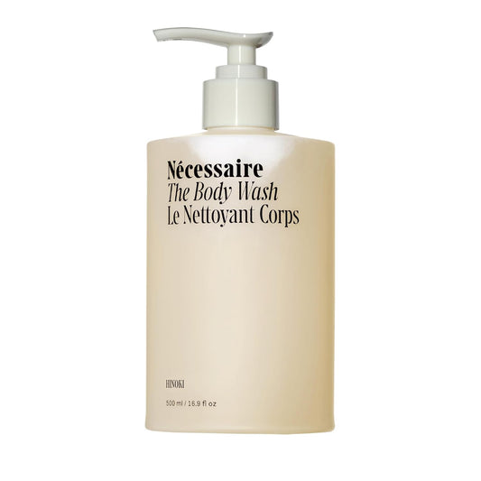 Nécessaire The Body Wash Hinoki. Natural Body Wash for Women & Men, Softening Shower Gel with Gentle Exfoliating Acids AHA/BHA/PHA. Gel Cleanse,16.9 fl oz
