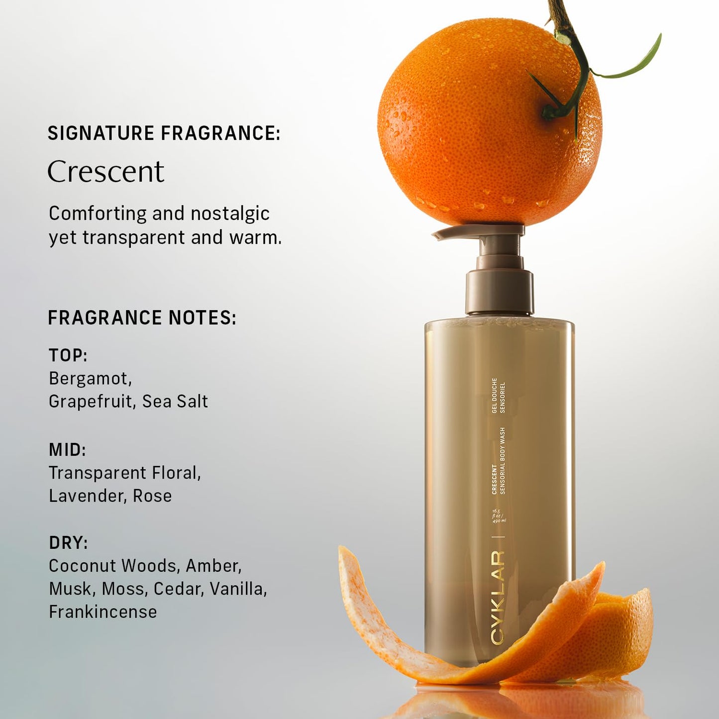 Sensorial Body Wash. Crescent Fragrance Hydrating Cleanser with Moisture Locking Multi-Oil Complex, Sodium PCA and Glycerin. Nourishing Shower Gel for Women and Men, 16.5 Fl Oz Luxury Bodywash