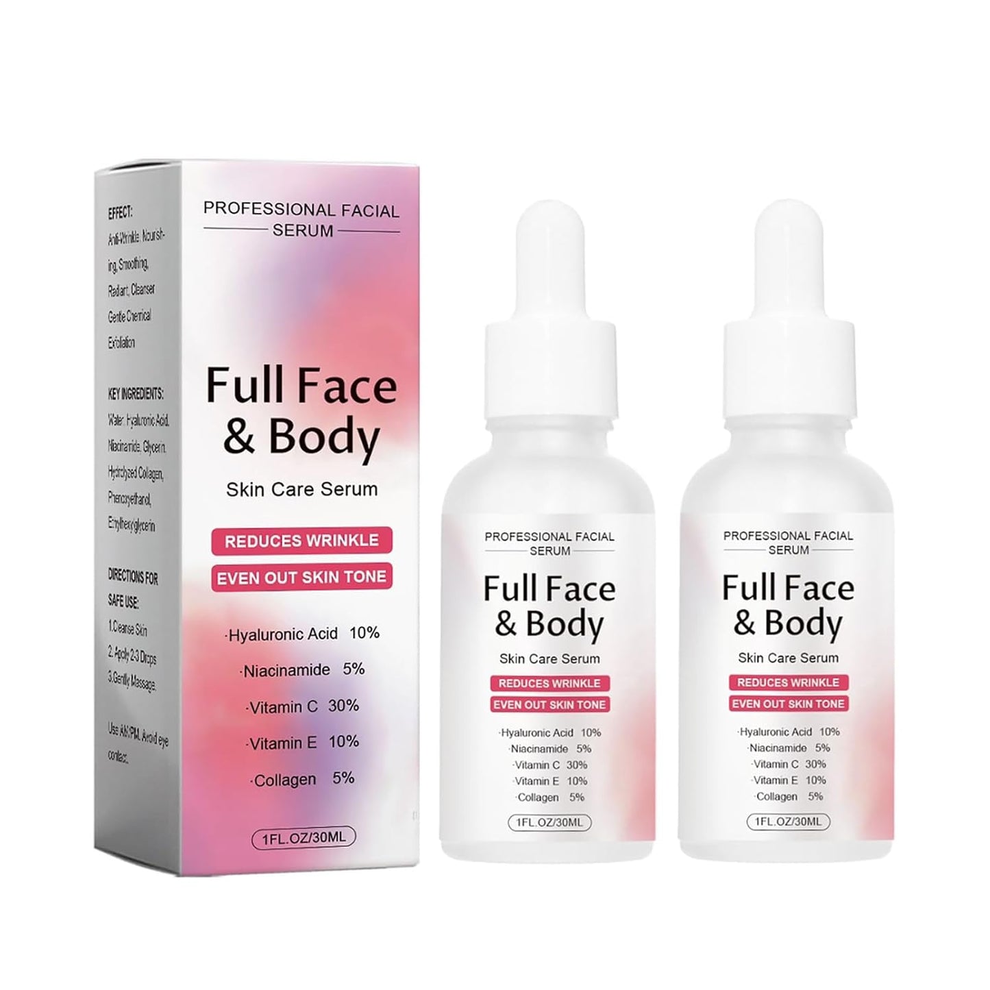 Finones Skin Vitamin Serum for Face & Body, 5 in 1 Anti Wrinkle Firming Serum, Anti-Aging Essence with Hyaluronic Acid, Collagen, Lifting Firming Essence, Hydrate Moisturize, Reduce Fine Lines