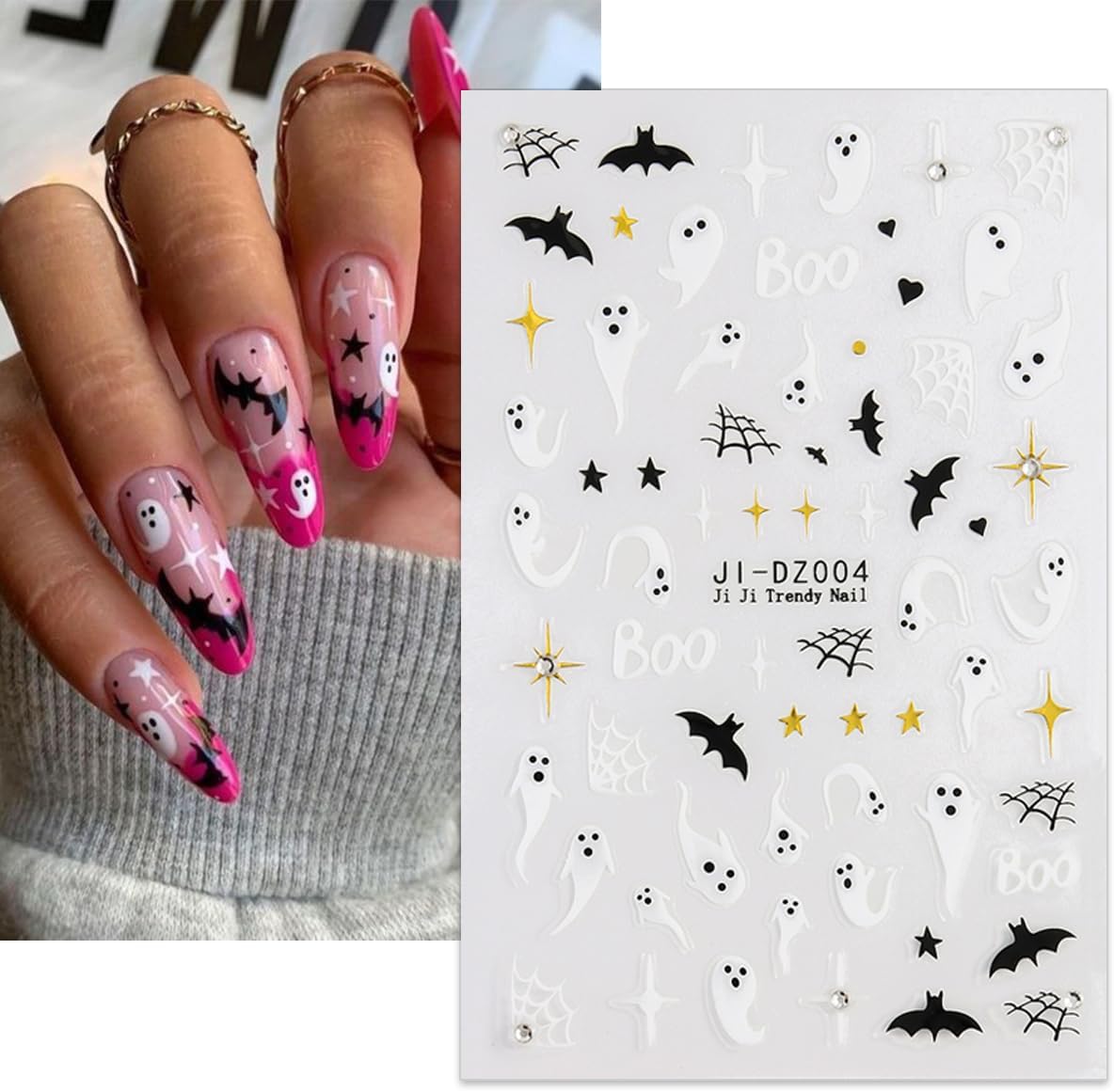 Gothic Nail Decals - 6 Sheets 3D Self-Adhesive Pumpkin Spider Web Wound Nail Stickers DIY Manicure Decoration