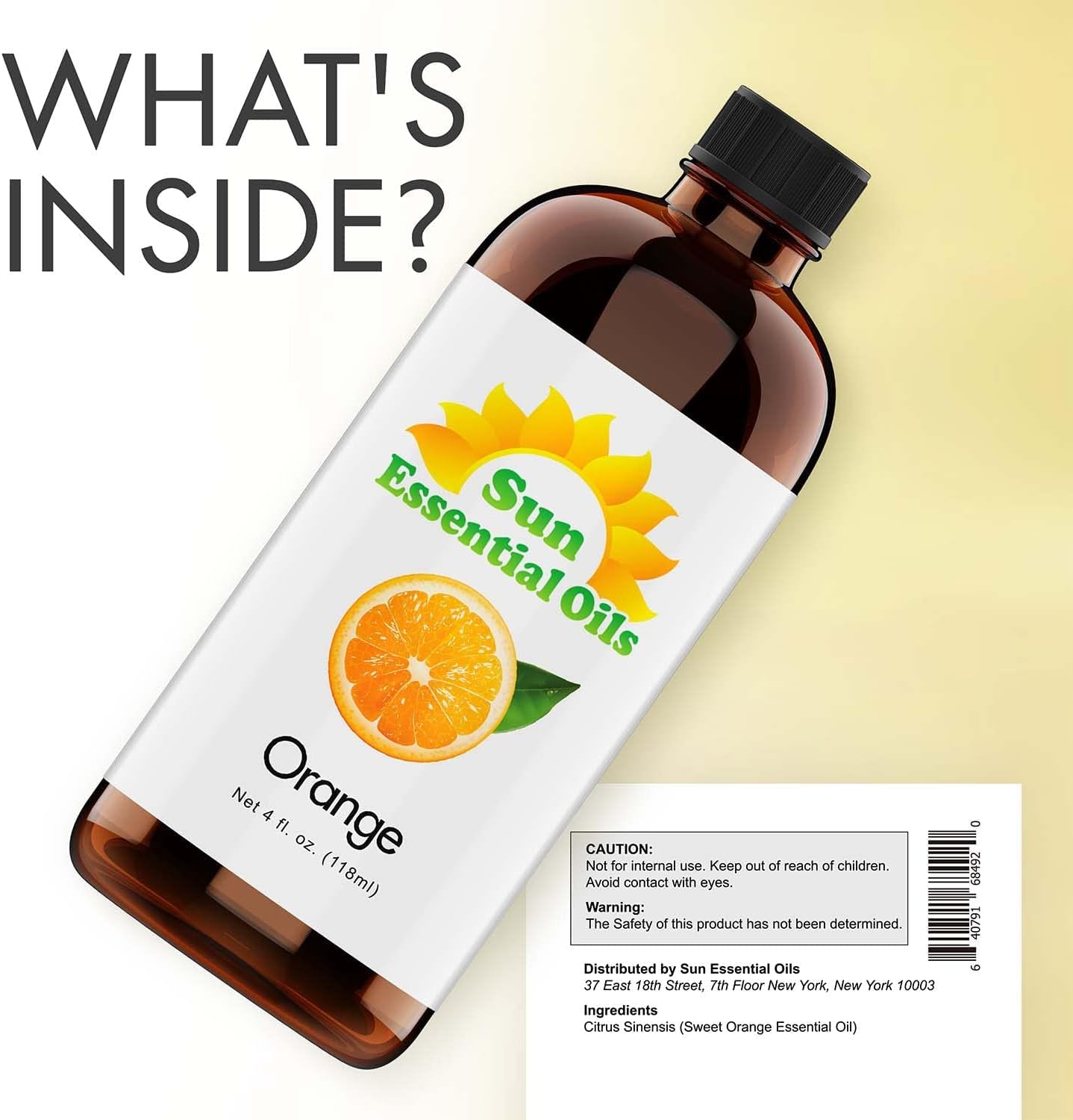 Sun Essential Oils - Sweet Orange Essential Oil 4 oz with Dropper for Diffusers, Hair, Skin Care, Aromatherapy Massage, Candle, Soap, Lotion & Cleaning Products Making, Citrus Scent for Home