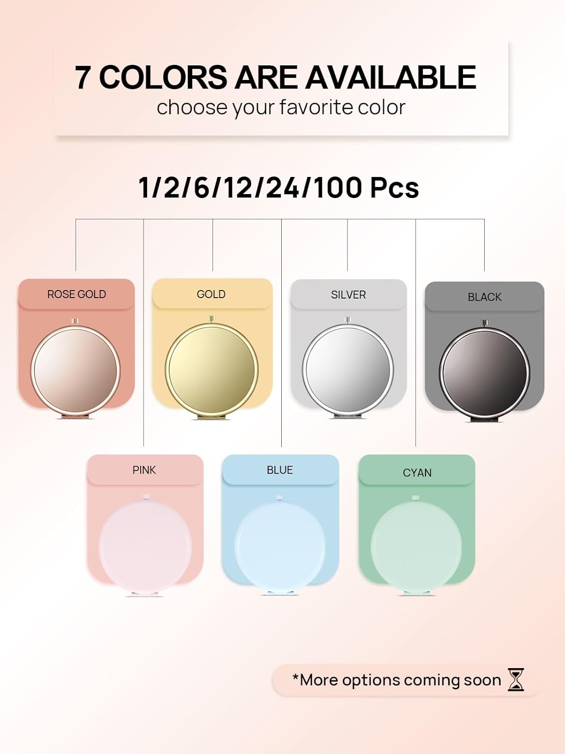 Compact Mirror for Purse, Pack of 6 Double-Sided 1X/2X Magnifying Round Metal Pocket Makeup Mirrors (Round, Pink Marshmallow)