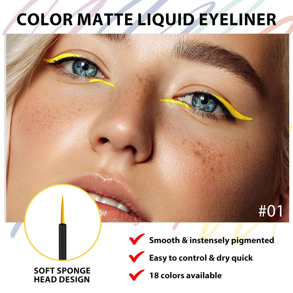 evpct 6Pcs Yellow Red Pink Tomato OrangeRed Brown Liquid Eyeliner Set Waterproof Eye Liners for Women, Eyes Wing Colored Eyeliner delineador de ojos a prueba de agua contra el agua blanco para ojos