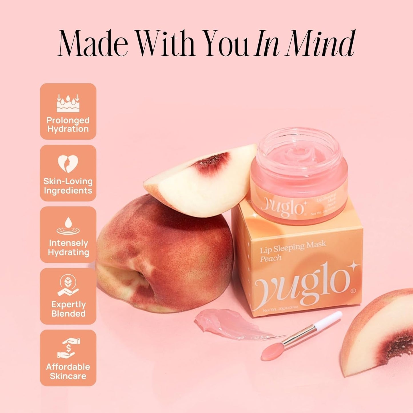 YUGLO Lip Sleeping Mask | Peach Flavor | Hydrating & Soothing Lip Treatment for  Dry, Chapped Lips | Plumps & Moisturizes | Overnight Lip Repair
