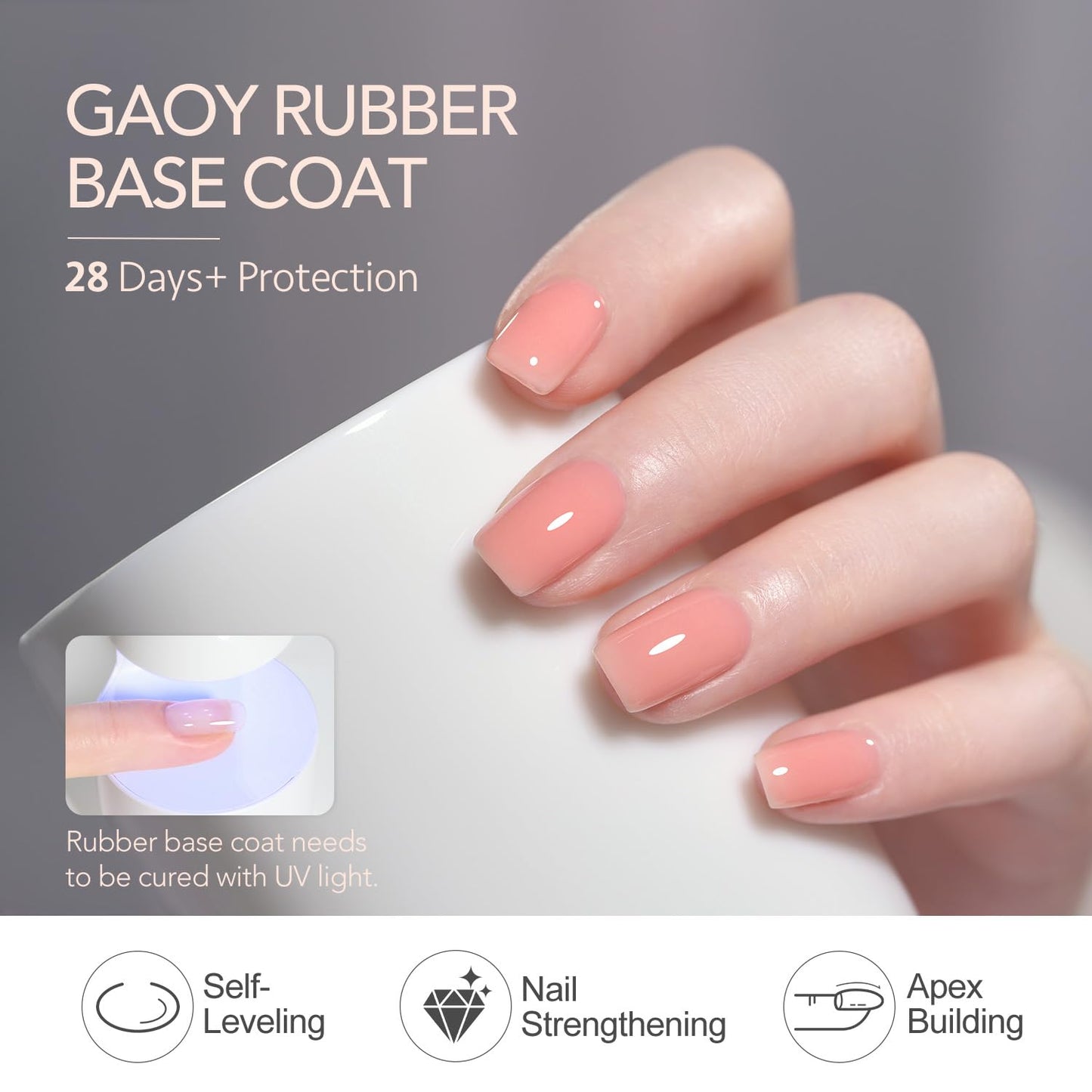 GAOY 6 Colors Rubber Base Gel Set, Jelly Builder Base Nail Gel Sheer Nude White Pink, 2-in-1 Soak Off Nail Strengthener, Petal Whisper