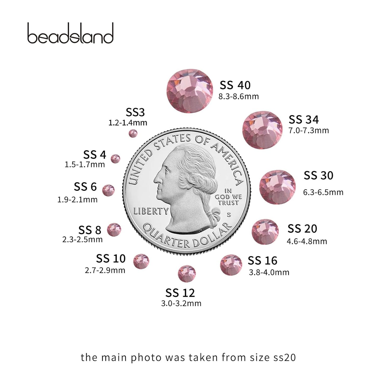 beadsland Flat Back Crystal Rhinestones Round Gems for Nail Art and Craft Glue Fix,Light Purple (3.8-4.0mm) SS16/1440pcs