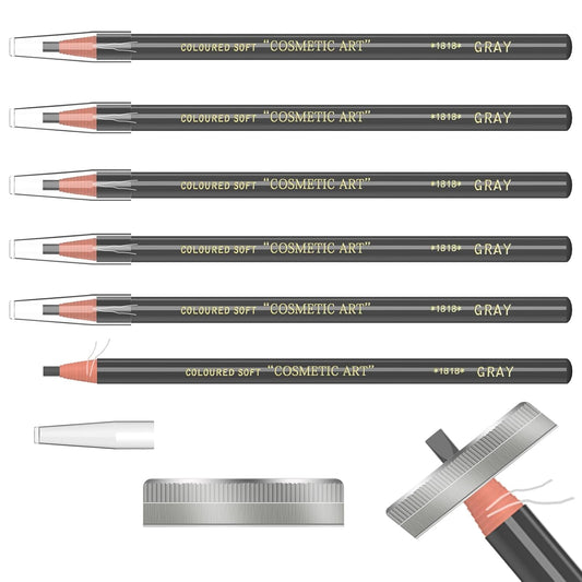 6 Piece Gray Colour Waterproof Eyebrows Pencil Tattoo Makeup And Microblading Supplies Kit-Permanent Eye Brow Liners In Waterproof Eyebrow Pencils Peel - Brow Pencil Set For Marking(6 Pcs)