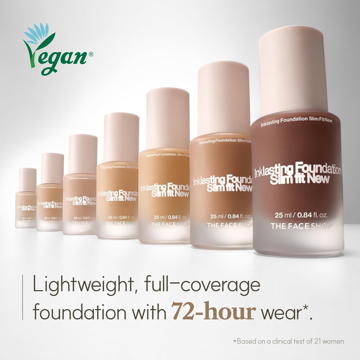 THE FACE SHOP Ink Lasting Liquid Foundation, Full Coverage, 72‑Hour Wear Semi‑Matte Finish, Makeup with Bakuchiol, W610 Coffe, 0.84 Fl. Oz.