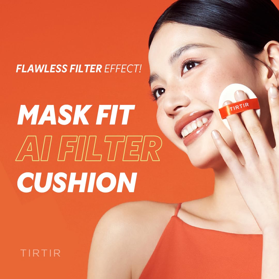 [*Mini Size*] TIRTIR Mask Fit Ai Filter Cushion Foundation | AI-Like Semi-Matte Finish - Up to 72-Hour Medium to Full Coverage Korean BB Cushion Make up Beauty, #21C Cool Ivory, 0.15 Fl Oz