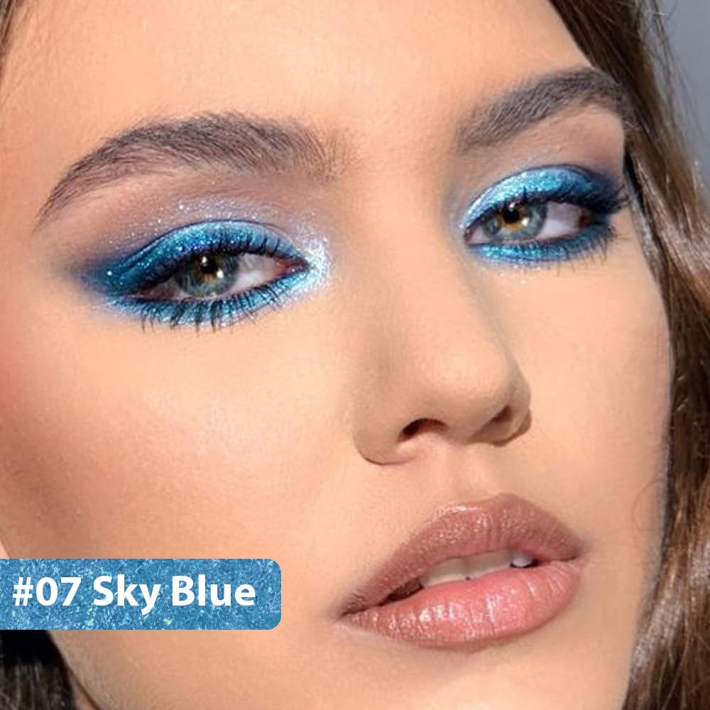 evpct 1Pcs Sky Royal Cobalt Blue Color Gel Glitter Eyeliner Pencils Set for Women Waterline Waterproof Smudge Proof lapiz de ojos delineador de ojos contra el agua Eye Liner Makeup,07# Blue